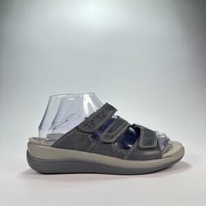 Orthofeet Malibu Gray Orthopedic Adjustable Strap Slip On Sandal Womens Sz 6.5D